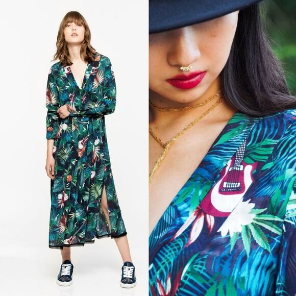 Zadig & Voltaire Women's Roux Jungle Maxi Shirt Dress XS Button Down Guitars - Picture 1 of 11